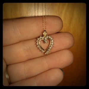 14k gold heart necklace with diamond chips
